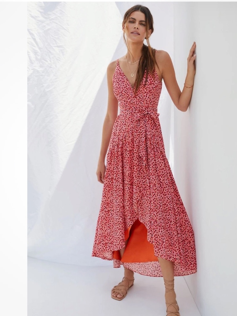 Anthropologie Red Floral Midi Dress